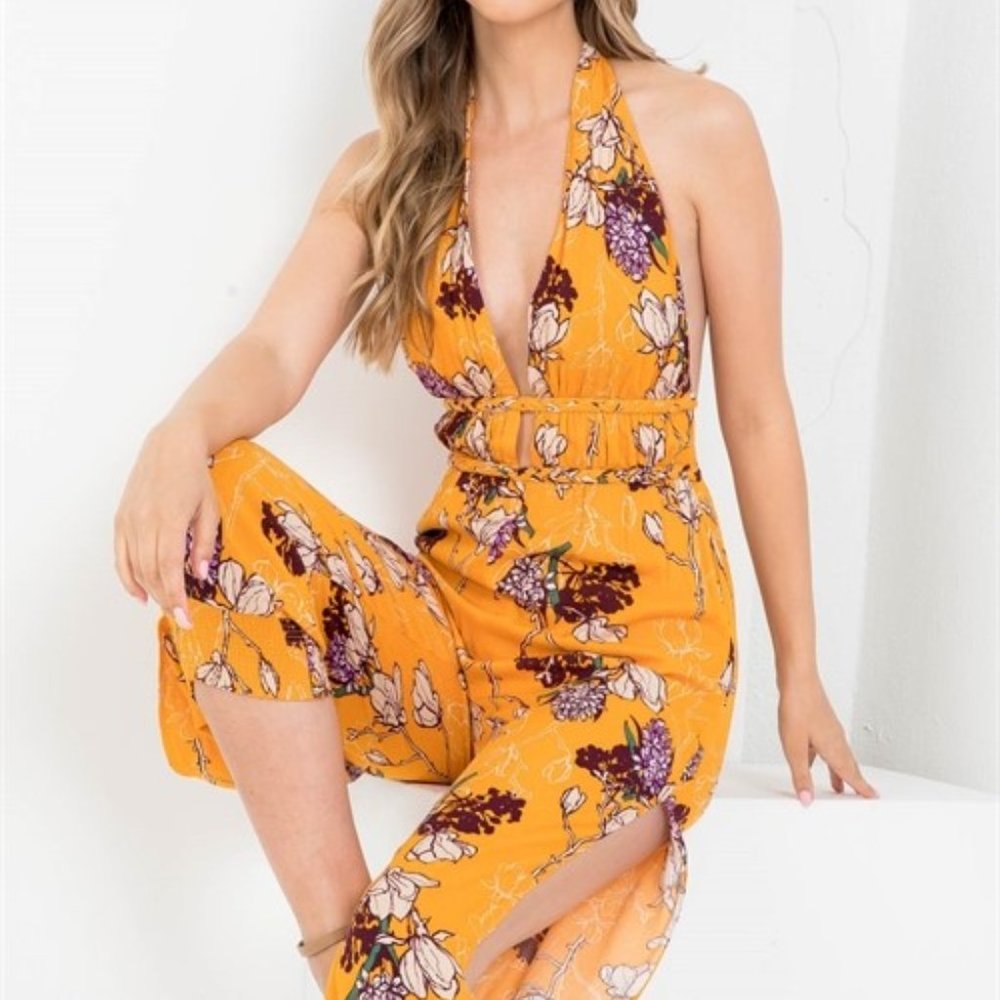 Orange Floral Jumpsuit  *ALL ITEMS ARE NEW, FROM MY CLOSED BOUTIQUE* #9222